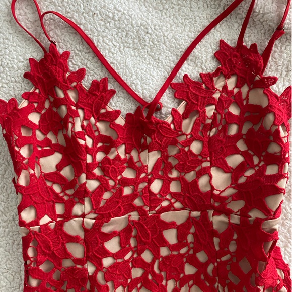 AMAZING nude dress with red embroidered designs perfect for any night out. - Picture 6 of 8